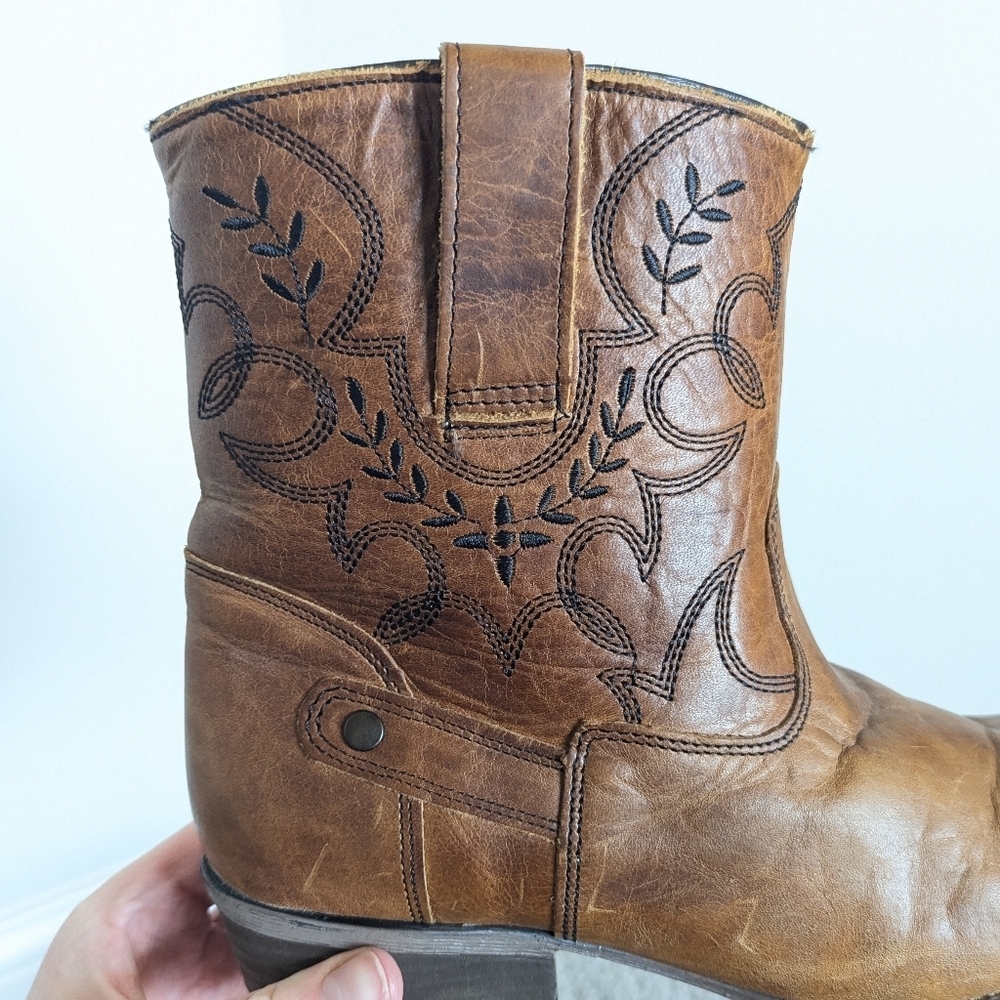 Sterling River Embroidered Brown Leather Short Western Boots sz 10 - Picture 8 of 8